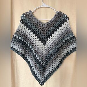 Crochet Poncho, Women’s size Small Handmade Gray Tones Color Crochet Poncho